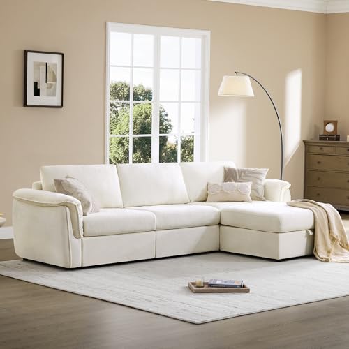 Image of CHITA Extra Large Sectional Couches for Living Room, Cloud Modular Sectional Sofa with Chaise, Ottoman with Storage, 3 Seater L Shaped Couch, Chenille in Cream