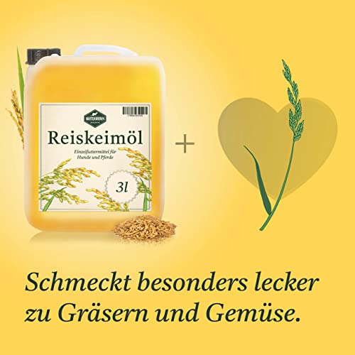 Martenbrown® Reiskeimöl 3 Liter für Pferde, Hunde und Esel I Im praktischen Kanister | Nahrungsergänzung für Trockenfutter, Dosenfutter oder als Barf-Öl