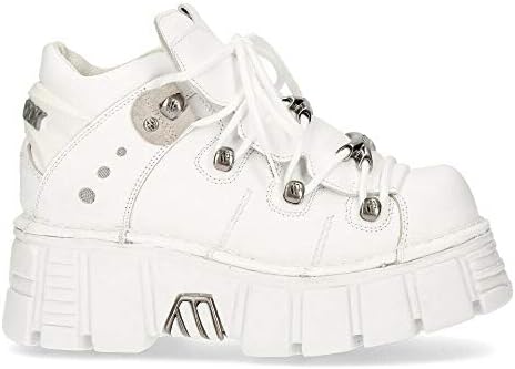 New Rock 106N-S8 Men's Tower 100% White Leather Goth Platform Punk Fashion Ankle Boots Shoe 6.5 | Image 3