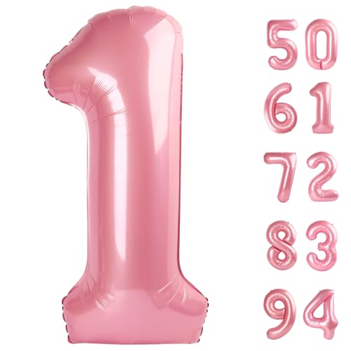 Image of 40 Inch Pearlescent Pink 1 Balloon for First Birthday, 1st Number Balloons Birthday Decorations, One Giant Number 1 Balloon