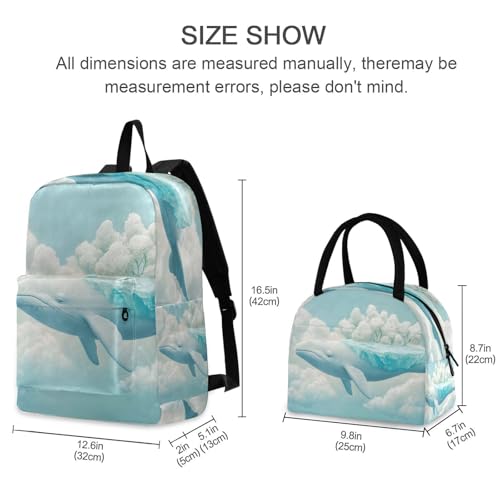 Art Whale Print Backpack Set with Lunch Bag, Large Capacity Travel Backpacks and Lunch Box Insulated for Commute Hiking Picnic2
