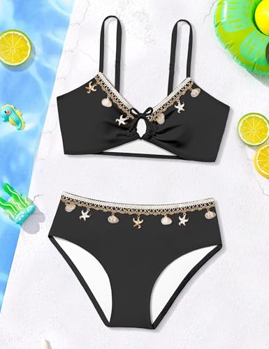Image of Girls Swimsuit V Neck Bikini Set Color Block with Cover Up 3Pcs Bathing Suits