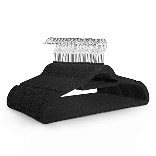 Lot de 50 cintres en velours (45 cm) - Cintres antidérapants de qualité supérieure avec barre à cravate et crochet rotatif à 360 degrés pour décoration de la maison - Organisateur de garde-robe (Noir) Cover
