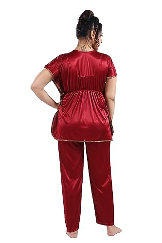 Image of Fabme Women's Satin Plain Kaftan Top & Pyjama Set