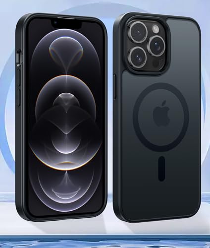 for iPhone 12 Pro Max Case [Compatible with MagSafe] Shockproof Military-Grade Protection Magnetic Phone Case for iPhone 12 Pro Max Slim Translucent Matte Back Anti-Fingerprint 6.7-inch Black