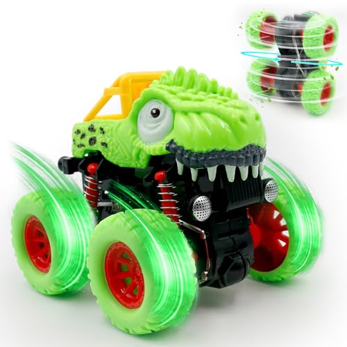 SLETIE Car Toys for 2 3 4 Year Old Boy, 1 Pack Dinosaur Monster Truck Toys Cars for Kids Age 3-10, Pull Back Friction Inertia Cars for 2 3 4 Year Old Boys Toddler Car Toys, Green
