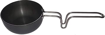 BlueFinger Raw Iron Tadka/Fry Pan, Oil Heater 12 inch Long Dal Tadka Pan with Stainless Steel Handle 1.5 inch deep for Kitchen (Small, 1)