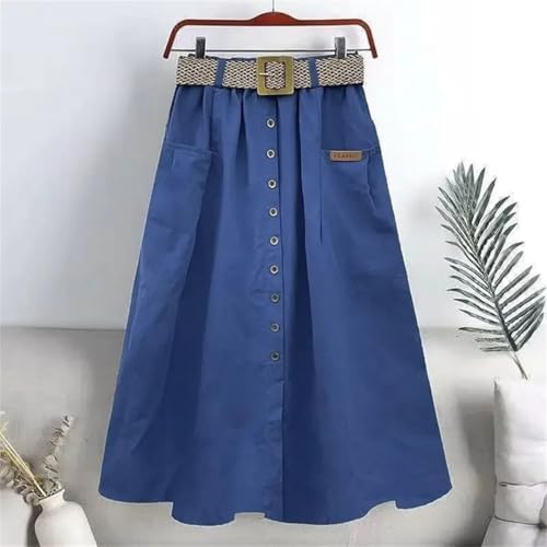 Women High Waist Elastic A- Line Mini Spring Summer Loose with Big Pockets Side Slit Skirt3