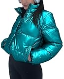 Tankaneo Womens Cropped Shiny Puffer Jacket Lightweight Quilted Stand Collar Winter Warm Down Coat