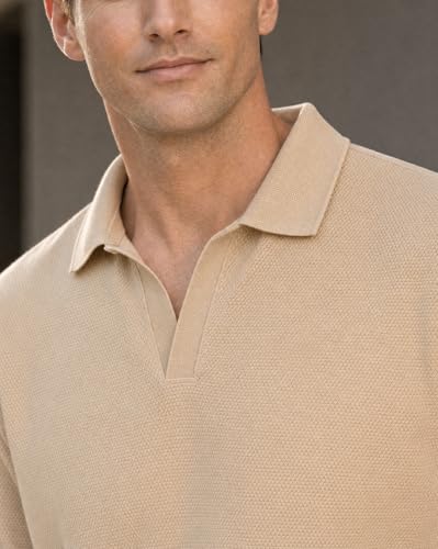 Image of Nobero Popcorn Textured Full Sleeve Polo T-Shirt for Men | Regular Fit