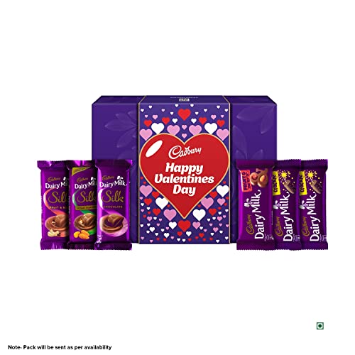 Image of Cadbury Celebrations Assorted Chocolate Gift Pack, 183.6g - Pack of 2 & Valentine Gift Pack, 281g & Dairy Milk Silk Mousse Chocolate Bar, 3 x 116 g