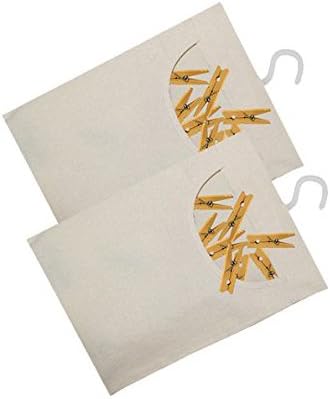 COTTON CRAFT Clothespin Holder Bag - 2 Pack 10x15 in - Reusable Durable 100% Natural Cotton Canvas Clothespin Organizer Bag With Hook - Hanging Storage Sliding - Clothesline Laundry Room Organizer