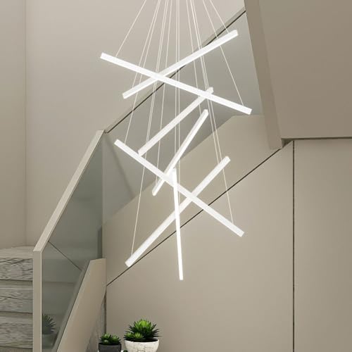 Lustre LED blanc dimmable style crème pour haut plafond et grand salon