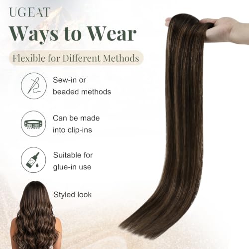 Image of Ugeat Weft Hair Extensions Human Hair, Human Hair Extensions Sew in 22 Inch 100g, Hair Weft Extensions Dark Brown Balayage Medium Brown, for Women