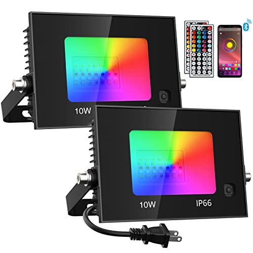 Imaihom 2 Pack Bluetooth Rgbw Led Flood Light, 100W Equivalent App Control Rgb Stage Light, 2700K Dimmable Outdoor Uplighting, 10W Music Synchronize, Ip66 Color Changing Uplights For Events Party #TOP26