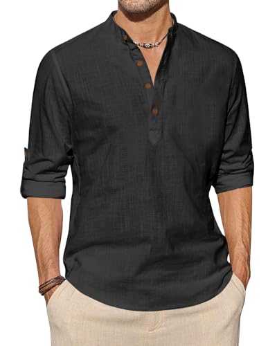 Image of Zombom Men's Cotton Blend Solid Full Sleeve Short Kurta Shirt with Mandarin Collar