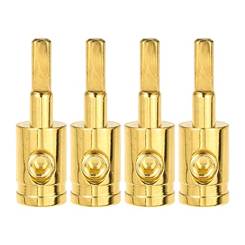 X AUTOHAUX 4pcs Amp Input Reducer Copper 4 Gauge Car Stereo Audio AWG Pin Power Ground Wire Reducer Gold Tone