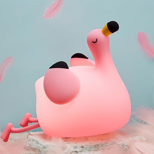 Image of FAMIDUO Flamingo Night Light for Kids,Pink Flamingo Gift, Silicone LED Squishy Animal Lamp,Dimmable /Timer Nursery Nightlight for Baby, Rechargeable Touch Bedside Lamp, Bedroom /Dorm Decor,Girls Gifts