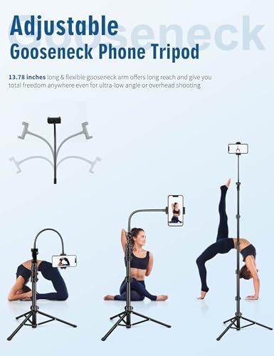 Image of Nineigh Phone Tripod, 85 inch Tripod for Cell Phone iPhone with Gooseneck