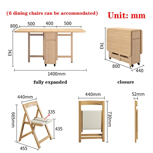 Dining Table Set, Wooden Folding Kitchen Table, Drop Leaf Table with 4 Chairs, Space Saving Extendable Dining Table, for Living Room Dining Room Retractable, 1.4M, Wood Colo 4 Dining Table Set, Wooden Folding Kitchen Table, Drop Leaf Table with 4 Chairs, Space Saving Extendable Dining Table, for Living Room Dining Room Retractable, 1.4M, Wood Colo - Image 4