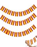 TISCH Guirlande Drapeau Espagne 30 Fanions Tissu 14x21cm, 10M – Déco Robuste Int/Ext pour Fête, Foot, Euro, Bar, Jardin