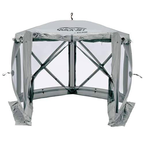 CLAM Pop Up Screen Tent, Outdoor Camping Gazebo Canopy, Adventure with Wind Panels, 9' x 9', Gray