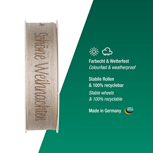 Halbach Seidenbänder Gift Ribbon Christmas Beautiful Linen 25 mm x 15 m Natural for Wrapping Gifts Ribbon with Wired Edges Colour: Natural/Linen 1058 - Image 4