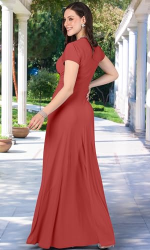 Image of KOH KOH Womens Long Flowy Cap Sleeve Empire Waist Cocktail Maxi Dress Gown