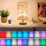 Dinosaurier-Nachttischlampe für Schlafzimmer, Nachttisch, 16 Farben, kleine Nachttisch-Lampe mit Fernbedienung und LED-Leuchtmittel, Arbeitszimmer, Leselampen für Kinderzimmer, Kinderzimmer