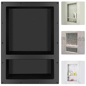Suteck Shower Niche, 25″ x 17″ 3.8″ Outer Size, Actual Size 14″ + 16.5″(Big Grid) 14″+ 6″ (Small Grid) Tile Ready Recessed Shower Shelf Bathroom Niche Box for Organization