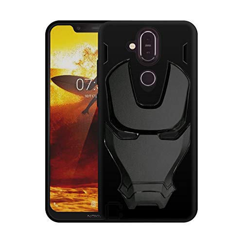 Image of COVERLY Official 3D Touch Feel Trending Avengers Logo Mask Soft Rugged Grip Silicone Iron Man Super Power Cartoon Movie Engraved Silicone Matte Back Cover for Nokia 8.1 (2019) -HD Black Avenger