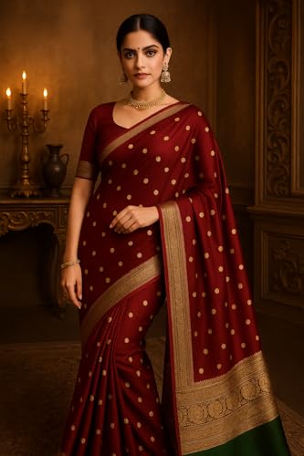 Image of Women's Glory Womens Kanjivaram Banarasi Silk Saree Blend Woven Zari with Jacquard Woven Unstitched Blouse Piece.