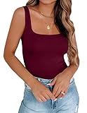 Zeagoo Womens Tank Tops Summer Square Neck Double-Layer Seamless Sleeveless Tops Casual Basic Tanks Wine Red