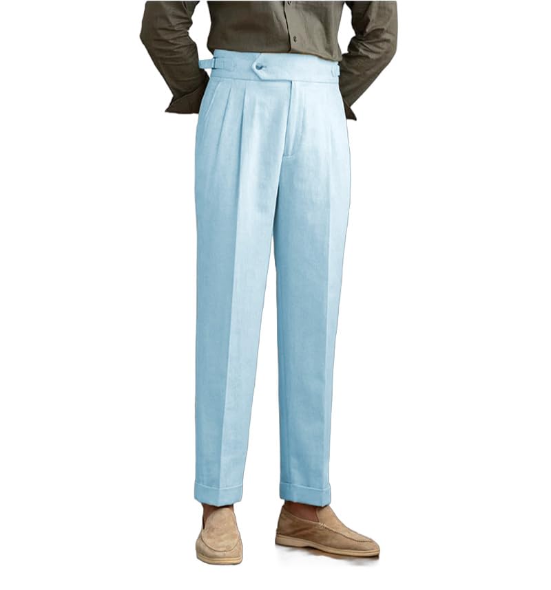 Men's Flat Front Linen Blend Dress Pant, Regular Fit, High-Waisted Straight