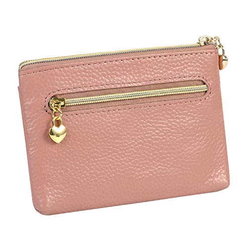 Image of Women's Genuine Leather Coin Purse Zipper Pocket Size Pouch Change Wallet, Dark Pink