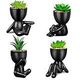 SEMSOIIO 4PCS Fake Succulent, Mini Succulents Plants Artificial in Black Modern Human Shaped Ceramic