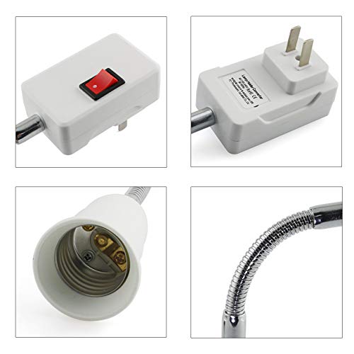 Longdex 1PC White E27 Socket Adapter with On/Off Switch to US Plug, Flexible Extension Gooseneck Lamp Bulb Holder Converter