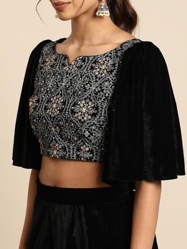Image of Libas Womens Embroidered Velvet Saree for Women