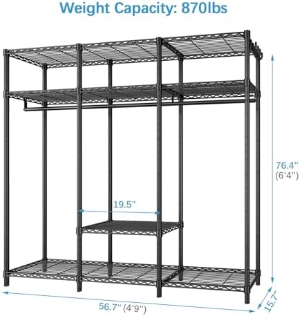 VIPEK V30 Heavy Duty Clothes Rack with 7 Adjustable Shelves & 2 Hang Rods, Portable Closet, Metal Clothing Rack, Freestanding Wardrobe Closet for Hanging Clothes, Max Load 870lbs