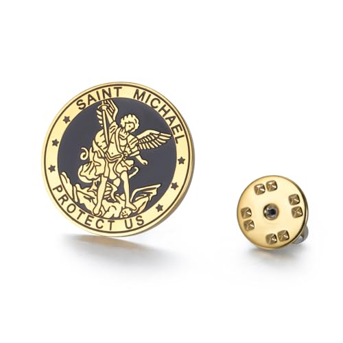 TEAMER Broche de San Miguel de acero inoxidable con diseño de San Miguel, broche de San Miguel, amuleto religioso, joyería religiosa para mujer, 25*25mm, Acero inoxidable, No es una piedra preciosa