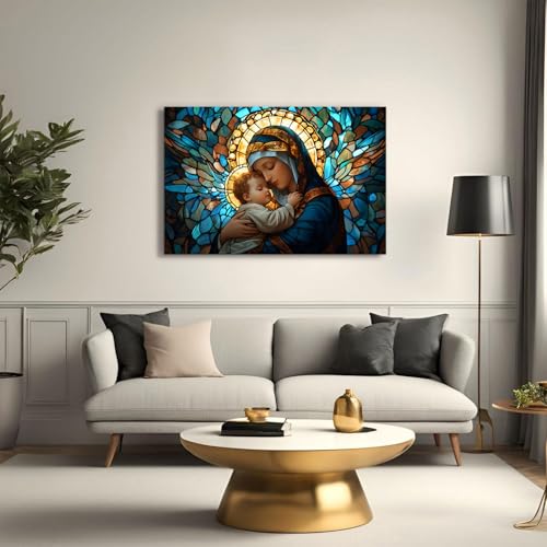 Image of Our Lady of Guadalupe Mosaic Wall Art Prayer Room Sacred Wall Decor Catholic Virgin Mary Paintings Canvas Prints Inspiring Religious Beliefs Framed Posters Large Artwork for Church Decorations 32x48 inch
