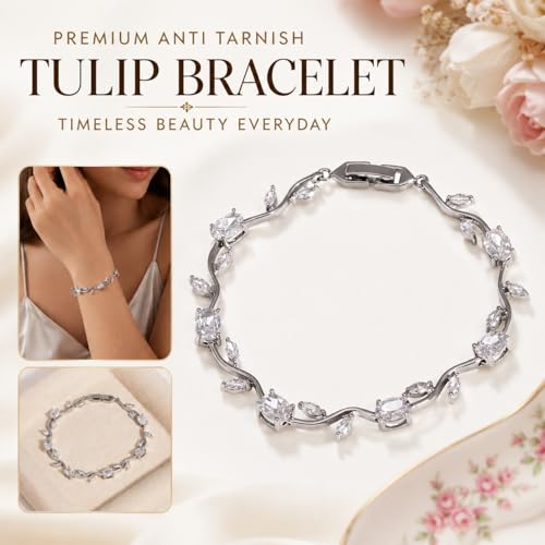 Image of Shining Diva Fashion Tulip Bracelet for Women, Floral Crystal, Anti Tarnish Jewellery Stylish Bracelet Gifts for Girls