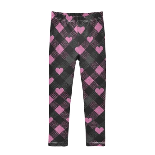 Girls Leggings Pink Black Plaid Hearts Kids Length Leggings Pants Toddler Athletic Soft Tights Trousers 4T