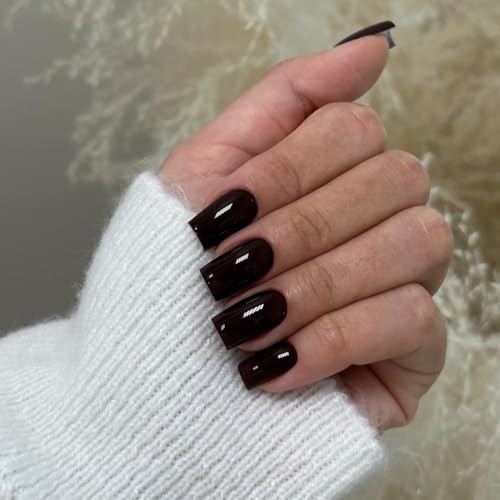 KQueenest 30 PCS All Black Press on Nails Short Medium Square, Dark Gel Fake Nails Set, Salon Like Acrylic Glue on Nails Short Coffin Varied Sizes False Nails for Women Daily Decoration