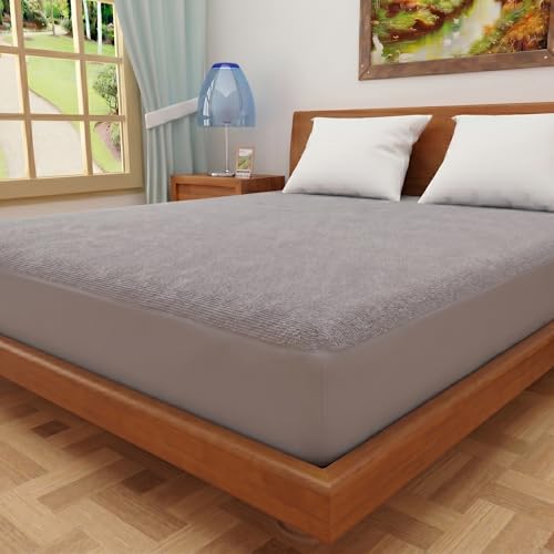 Image of Dream King Luxury Being Terry Cloth Fitted Mattress Protector Single Bed | Waterproof Ultra Soft Mattress Cover | Hypoallergenic Bed Cover 30X75 inch (Grey)