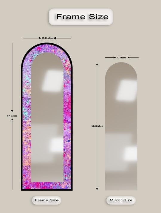 Cosmic Bloom - Specchio da pavimento astratto a lunghezza intera, 50 x 160 cm, specchio da pavimento colorato con cornice nera