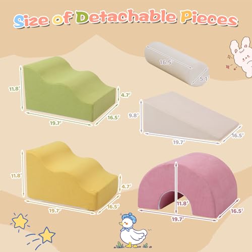Foam Climbing Toys for Toddlers, 5pcs Climbing Blocks Indoor, Climb and Crawl Activity Playset, Soft Play Climbing Toys for Toddlers, Modular Crawling & Sliding Blocks, Play Gym Climbing Structures