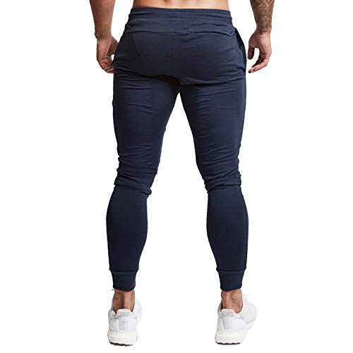 Calça de corrida masculina BUXKR de algodão slim fit com bolsos grandes para corrida e treino, Azul