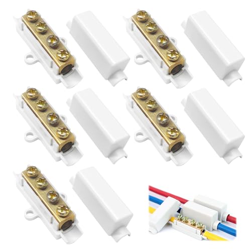 Drahtverbinder 5 Stück Messing Leiter Leiterstoßdrahtklemme Klemmen 100A 1000V Doppelschrauben ABS Gehäuse StoßDraht Kabelklemmen Elektro Klemmblock Geeignet für 2,5-16mm² Draht