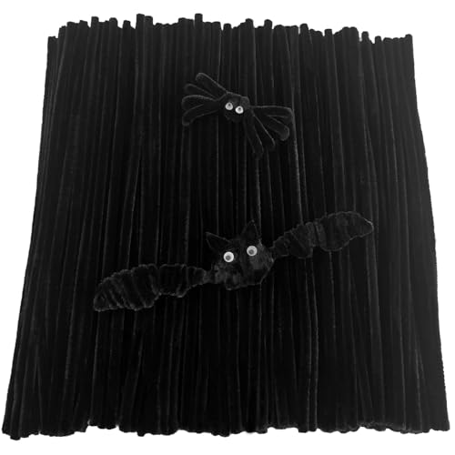 FANGZIDM 200PCS Craft Pipe Cleaners Black High Density 300x6mm for Creative DIY Decorations